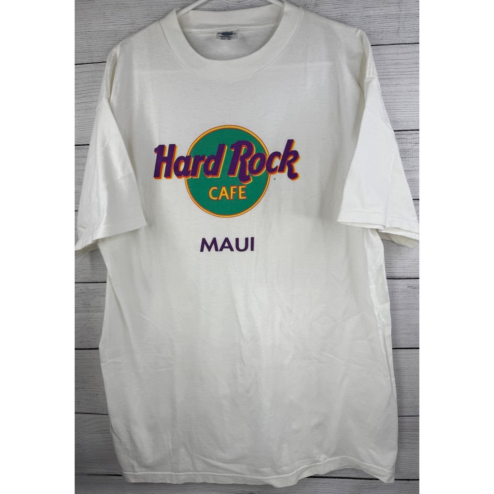 Vintage Hard Rock Cafe Maui T Shirt White Adult XL 100% Cotton Graphic Tee